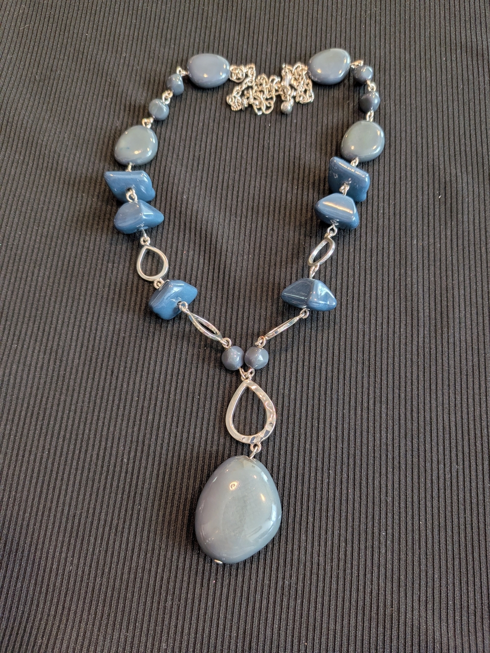 B#4: Blue Stone Teardrop Pendant Necklace12.5" - Women's Jewelry